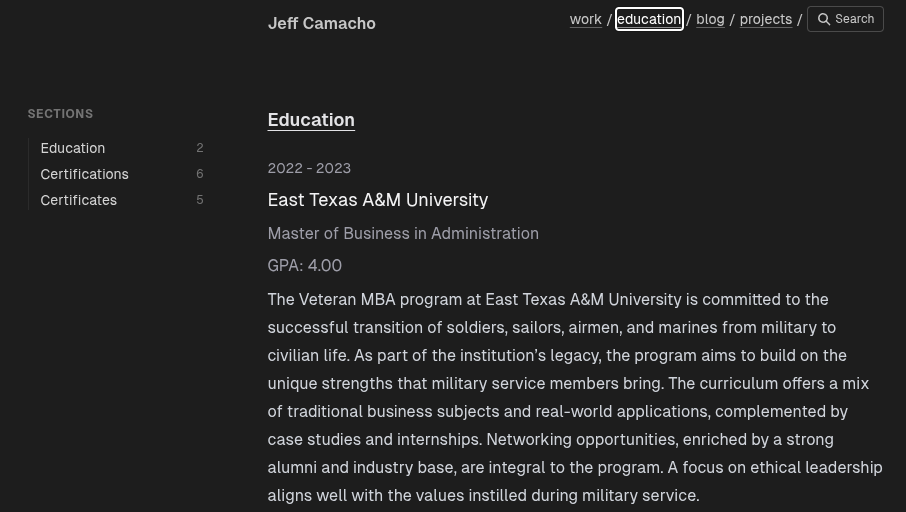 Education section nav