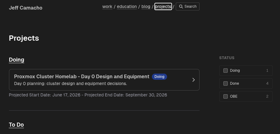 Projects status filter